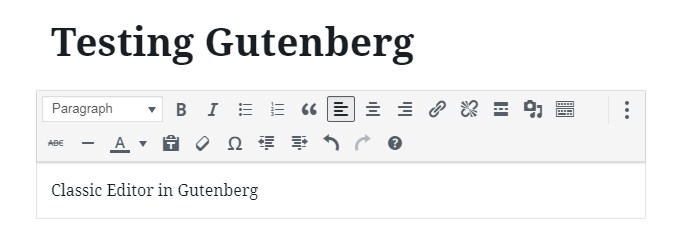 018 wordpress block editor classic block