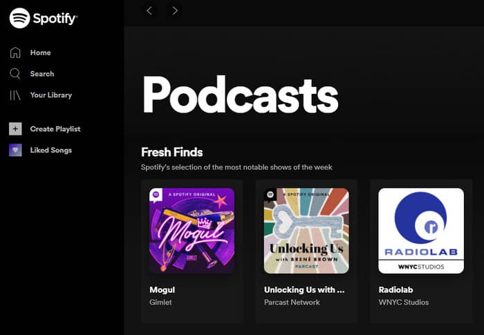 content marketing spotify podcasts page