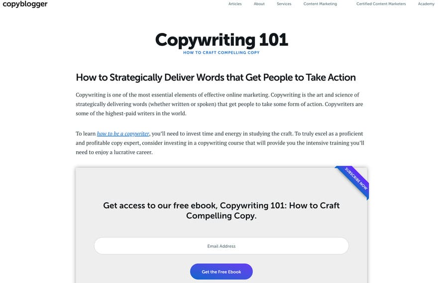 screenshot of copyblogger homepage