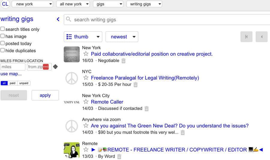 freelance writing sites craigslist writing jobs