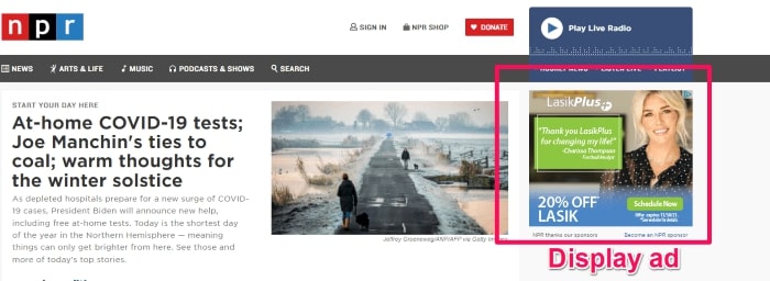screenshot dipslay ad from NPR