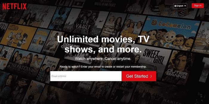 Screenshot of Netflix homepage