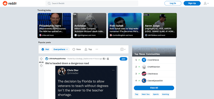 Screenshot of Reddit home page