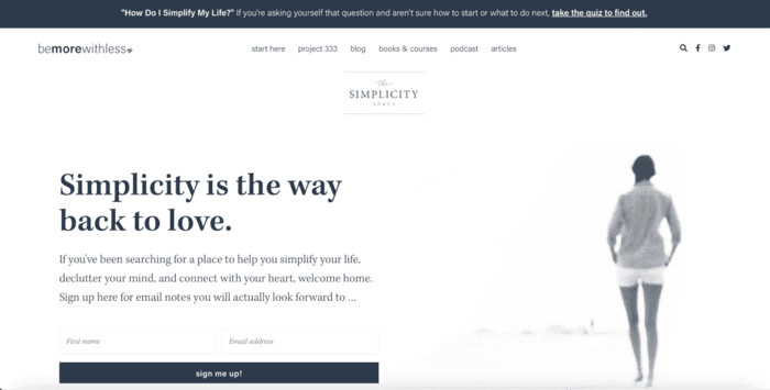 Home page for productivity blog called Be More With Less