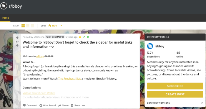 screenshot r/bboy subreddit
