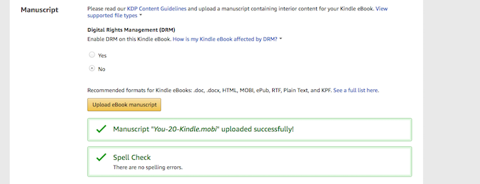 Upload Kindle manuscript file