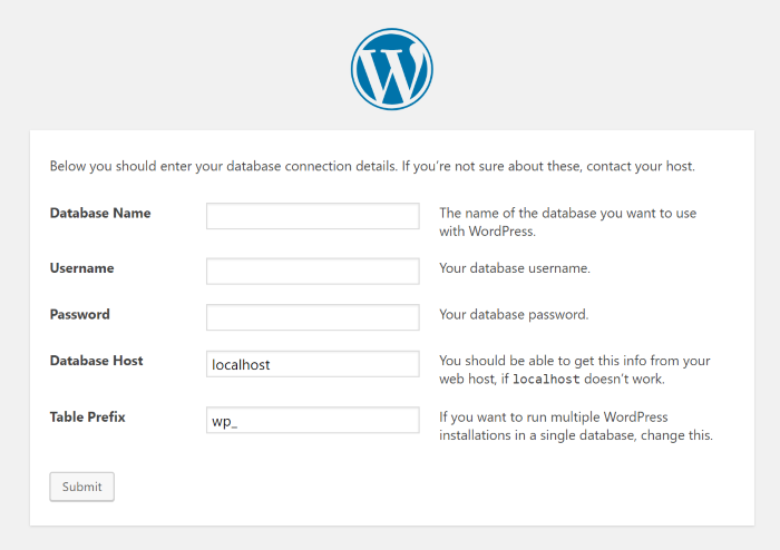 WP database connection details